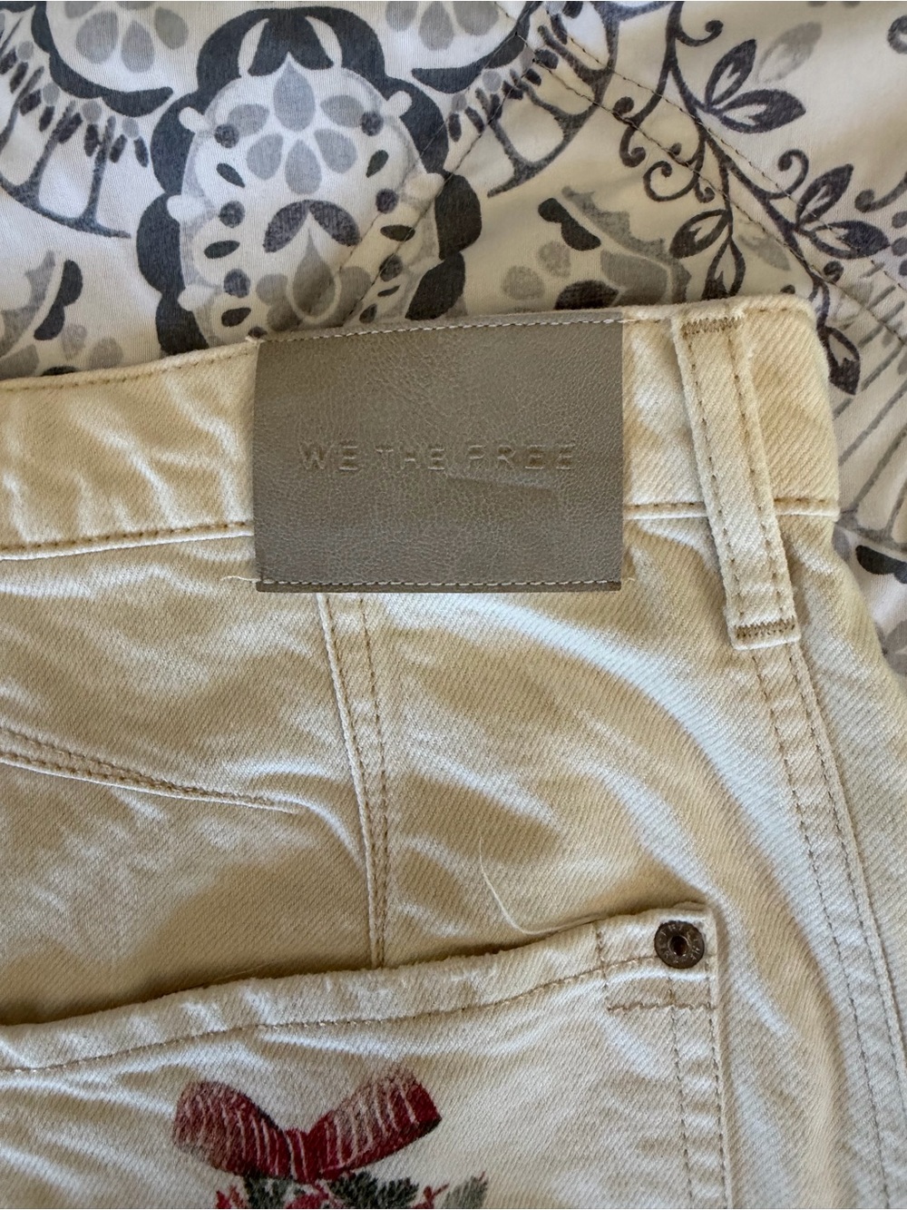 Free People Cream Wide-Leg Jeans with Floral Wreath Embroidery - Picture 4 of 4